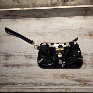 Betsey Johnson Polka Dots Bow Black/Rose Wristlet Mini Bag Wallet